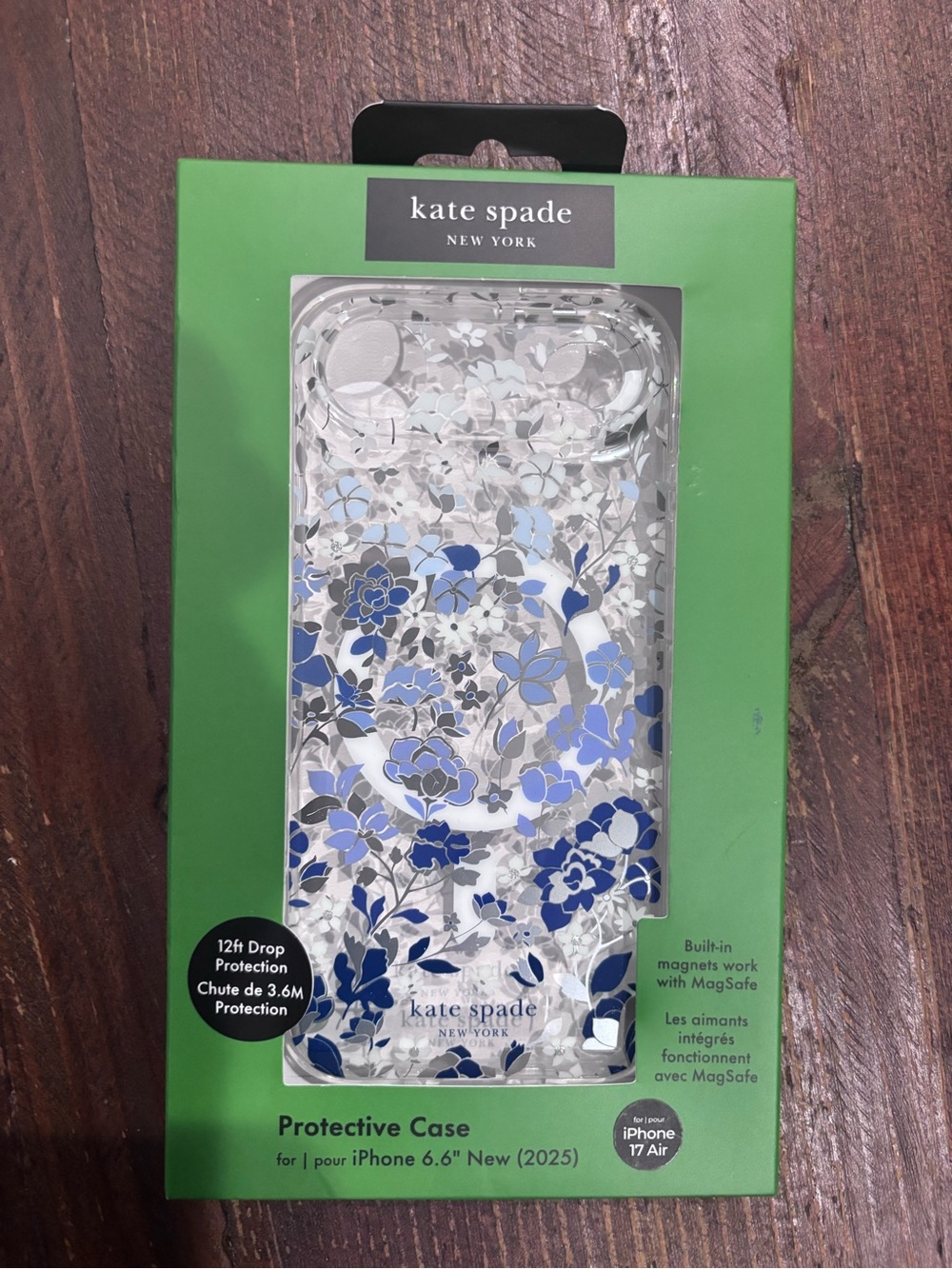 kate spade iPhone Air 17 Clear Floral MagSafe Case in Blue and Silver - NWT